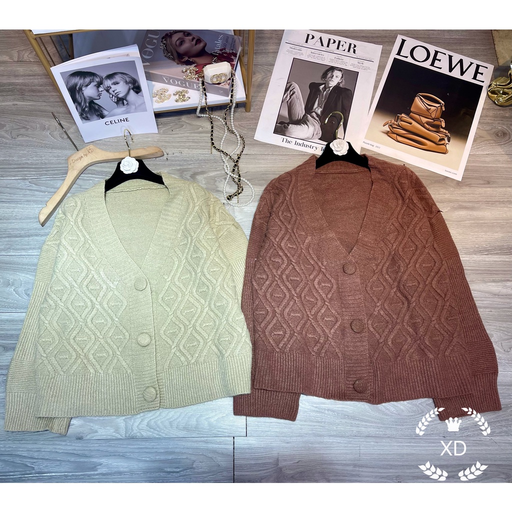 áo len cardigan nữ, áo len gân sóng tay dài phối cúc bọc dáng over size lên đúng style hàng xẻng thơ mộng | BigBuy360 - bigbuy360.vn