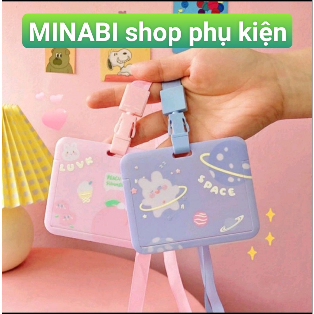 Thẻ tên ngang kèm dây đeo hình thỏ , cô gái cute