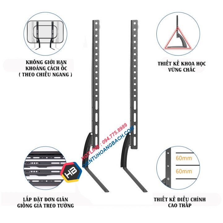 [Mã ELFLASH5 giảm 20K đơn 50K] Chân đế Tivi đa năng 24 - 65 inch - Chân tivi để bàn Hàng loại 1 - Lắp đặt mọi hãng Tivi