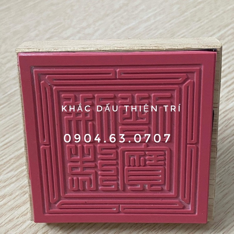 Dấu Tam bảo , Ngọc Hoàng , liên hoa , mặt dấu cao su , cán gỗ, chấm mực ngoài