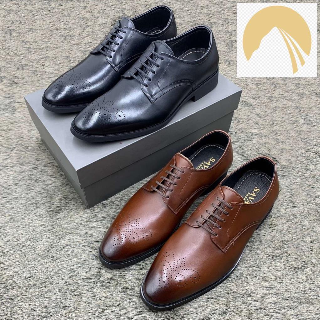 Giầy oxford da bò đục lỗ hoa văn trang trí, giầy công sở buộc dây (NH013) Đen và Nâu