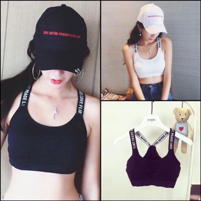 Áo bra cotton, tập gym nữ quai in chữ thể thao 5043