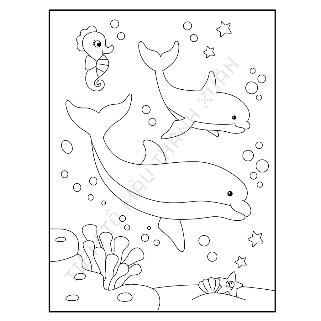 Set 10 Tờ Tranh Tô Màu Hình Cá Heo Dolphin Tô Màu Sáp, Màu Chì - Tiệm Tô Màu Thanh Xuân