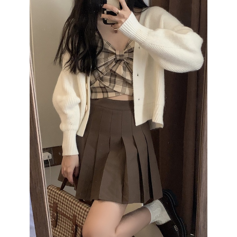 Chân váy tennis xếp ly màu nâu chất vải rất dày dặn CV018