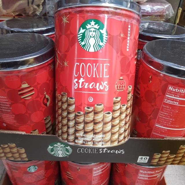 Bánh ốc quế Starbucks Cookies straws hộp thiếc 520g date 06/2020