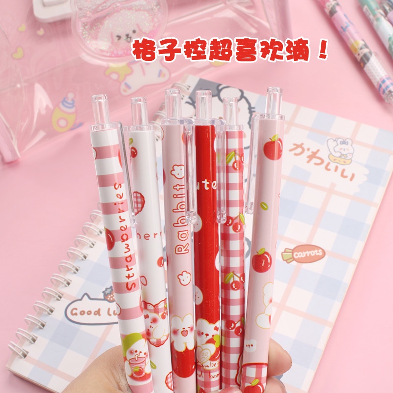 6 Cây bút bi bấm mực gel đen 0.5 in hình vẽ gấu hoạt hình dành cho học sinh