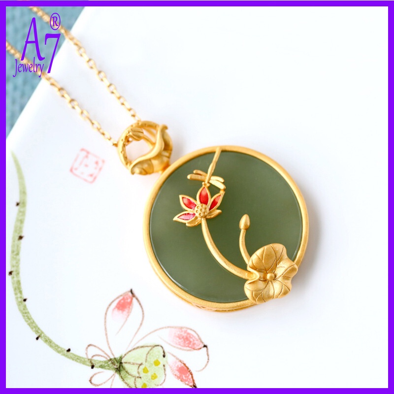 Vòng cổ Mạ Bạc 925 18K Mặt Chuồn Chuồn Và Hoa Sen Cổ Điển Cho Nữ