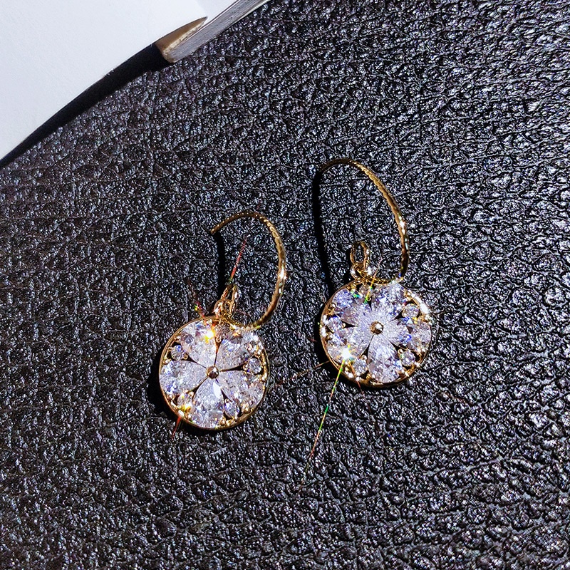 [Jiudoulan] Bông Tai Móc Tròn Hình Hoa Zircon Tinh Tế Cho Nữ