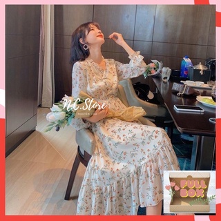Váy hoa nhí maxi fullbox bèo cổ sơ mi váy maxi chân cá ms158