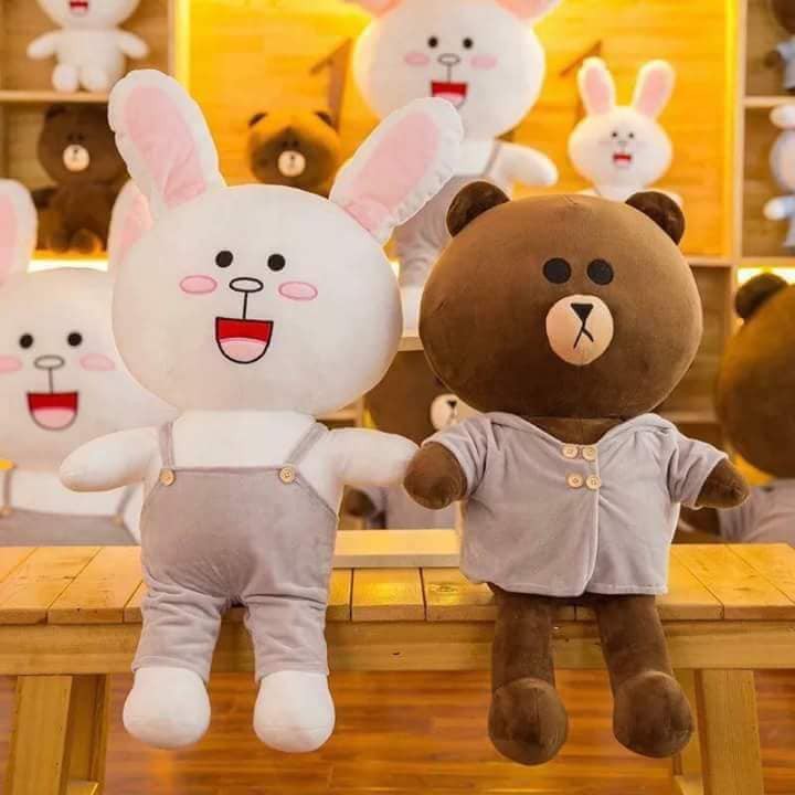 Cặp Thú bông Gấu Brown và Thỏ Cony { 55cm} tặng kèm áo _ Giá Bán Sỉ Lẻ