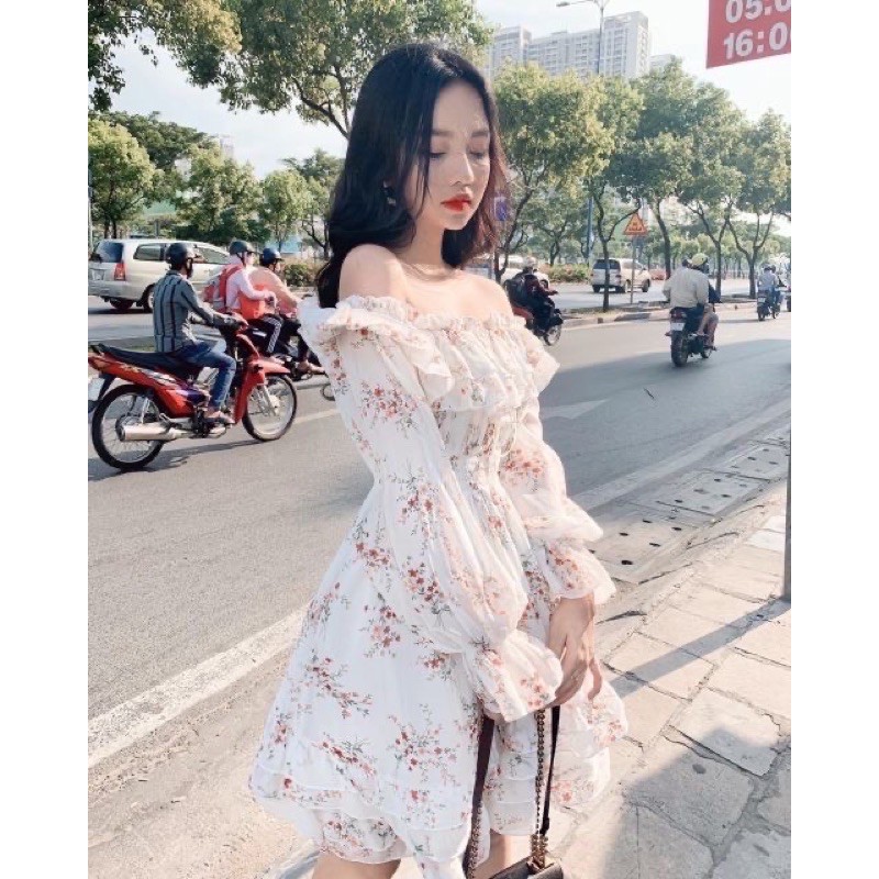 [Mã FAGREEN1505 giảm tới 30K đơn 99K] [Ảnh thật/ Sẵn] Đầm - Váy hoa nhí trễ vai bèo dài tay chun eo ulzzang