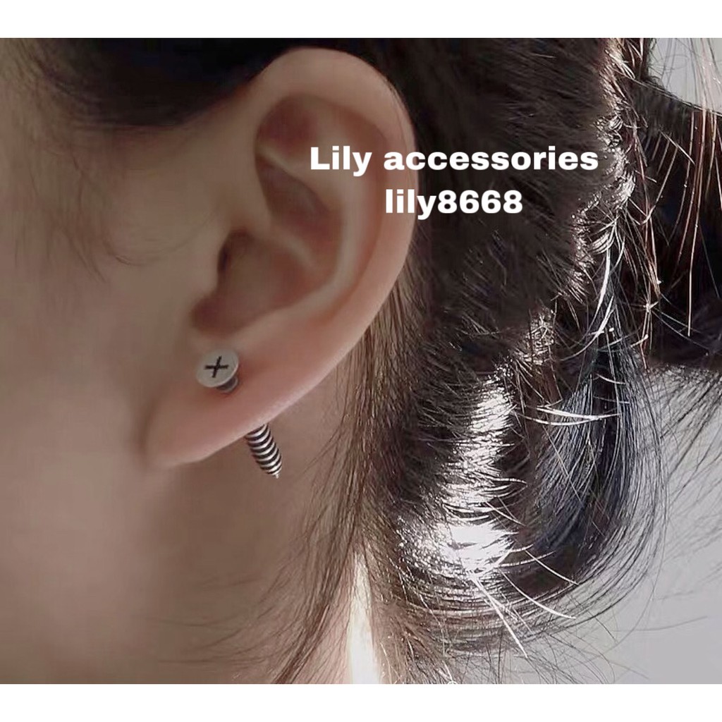 Punk Rock Screws Stud Earrings khuyên tai titan hình ốc vít không gỉ không đen không dị ứng cho nam nữ