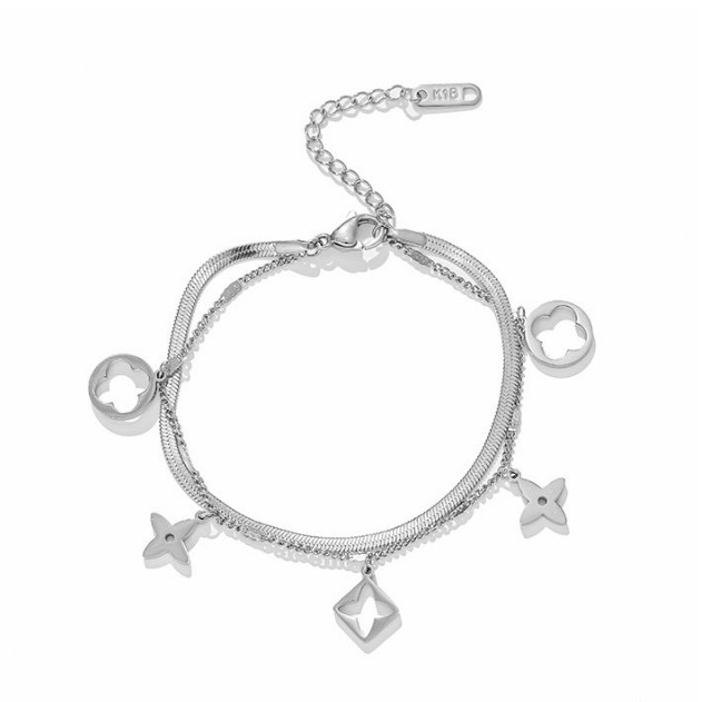 Lắc tay titan coa cấp kiểu 2 tầng dây mì+dập nhí rớt hoa 4 cánh cách điệu siêu đẹp, bền màu, hợp thời trang dễ phối đồ