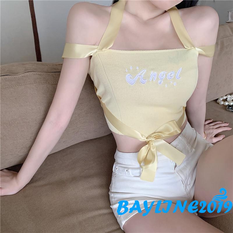 Áo hai dây Dệt Kim Thêu Chữ Thời Trang Cho Nữ