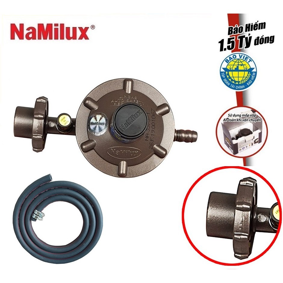 BỘ VAN ĐIỀU ÁP NGẮT GAS TỰ ĐỘNG NAMILUX NA-337S/1-VN BẢO VỆ AN TOÀN + 1,5 MÉT DÂY DẪN GAS NAMILUX + 2 CỔ DÊ (REN TRONG)