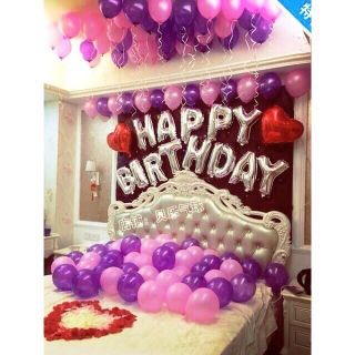 ( kèm bơm + băng dính + dây buộc ) sét bóng happy birthday trắng + 50  bóng bay ( hồng tím ) đầy đủ như hình