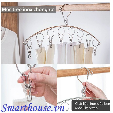 Móc Phơi Treo Đồ Inox Chống Rơi - Treo Đồ Nhà Tắm, Treo Tất Vớ Đồ Lót