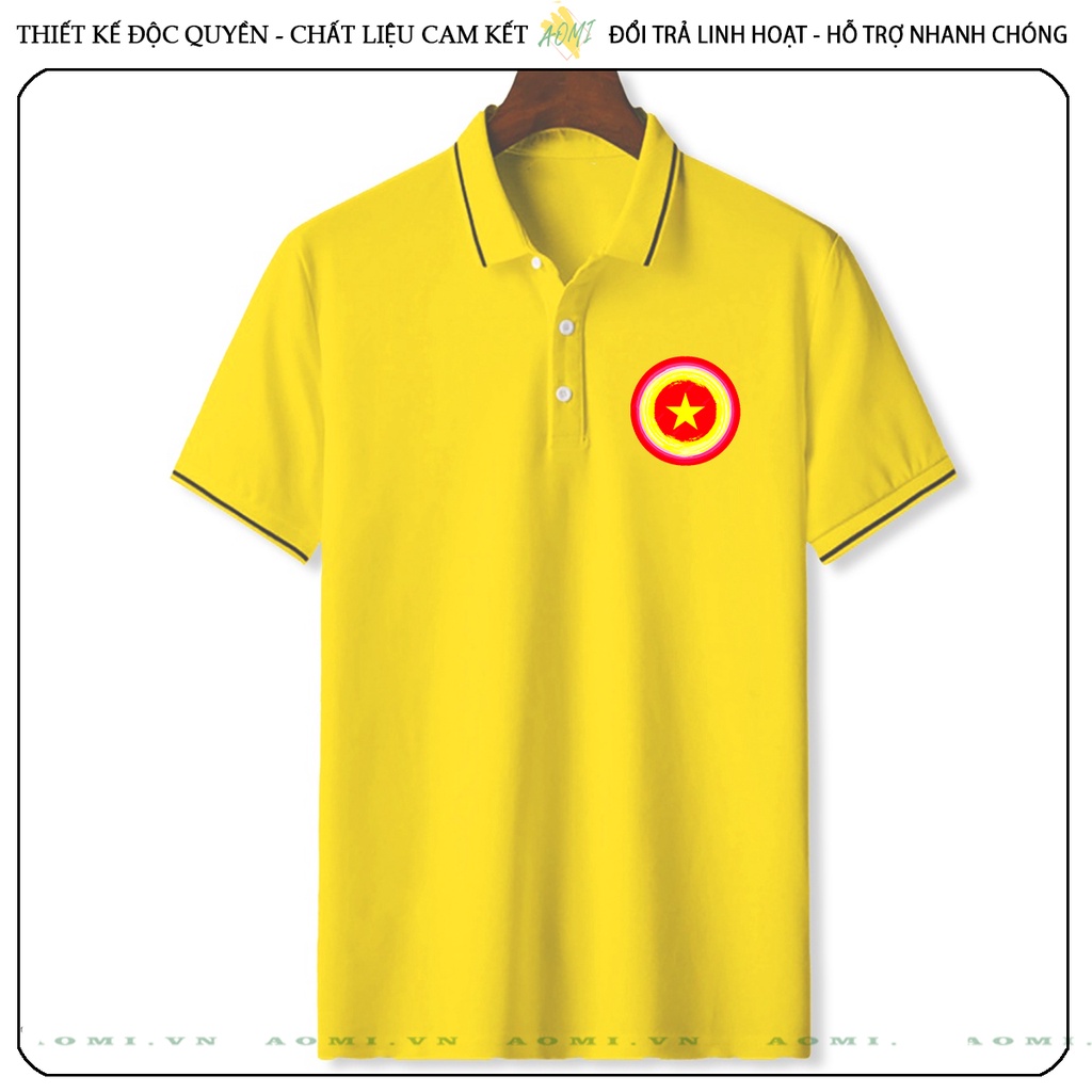 ÁO POLO CAPTAIN SAO VÀNG VIỆT NAM CHẤT CÁ SẤU MÈ ĐEN TRẮNG VÀNG UNISEX PHÔNG NAM NỮ THUN CỔ BẺ BASIC GIA ĐÌNH AOMIVN