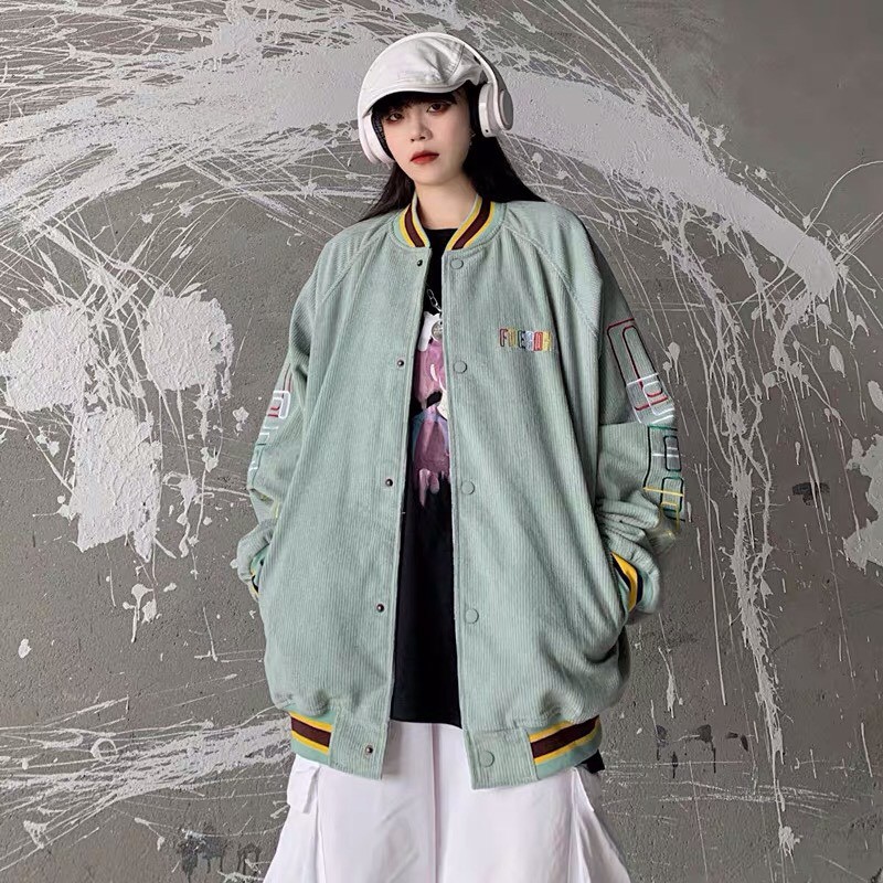 Áo Khoác Bomber Nhung gân form rộng Nam Nữ phối màu siêu cute Ulzzang KUN | BigBuy360 - bigbuy360.vn