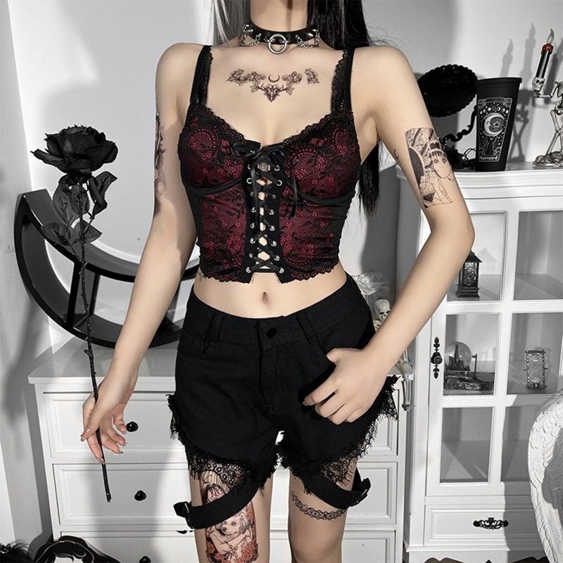 Áo Hai Dây Cổ Chữ V Họa Tiết Hoa Phong Cách Gothic Gợi Cảm Cho Nữ