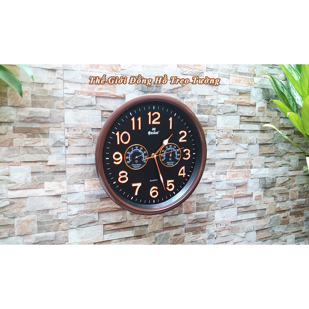 Đồng Hồ Treo Tường KIM TRÔI EASTAR Tròn có DẠ QUANG và Đồng hồ Cơ Đo NHIỆT ĐỘ - ĐỘ ẨM