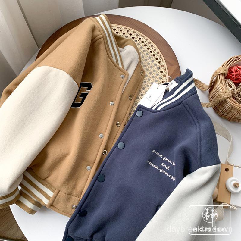 Áo khoác bóng chày lót lông cừu thời trang mùa thu và đông kiểu Hàn Quốc mới dành cho bé trai