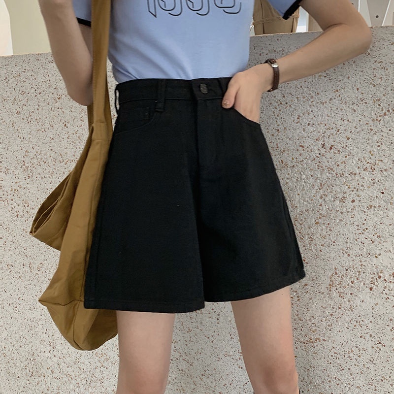 Quần Short Denim Lưng Cao Ống Rộng Màu Trắng Thời Trang Mùa Hè Phong Cách Hàn Quốc Mới Cho Nữ