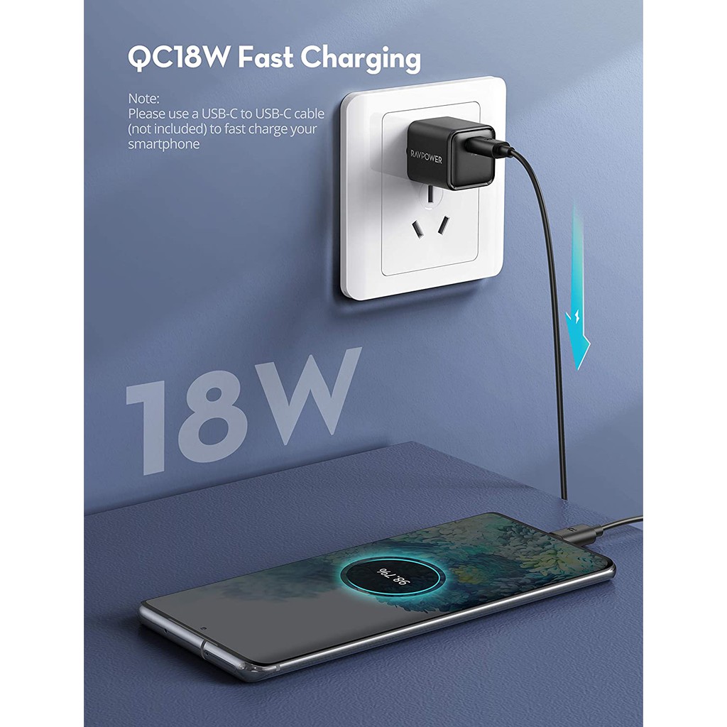[ KHÔNG HỘP ] Củ Sạc Nhanh Ravpower RP-PC150 20W, Sạc Nhanh PD, QC3.0, PPS - ACSTORE