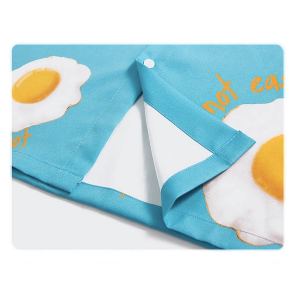 Áo sơ mi họa tiết MEANSTORE nam nữ tay lỡ Oversize form rộng ulzzang cổ pizama không nhăn dáng suông - Xanh mint foood
