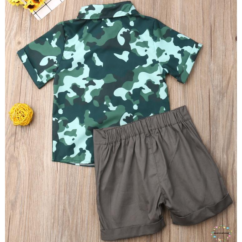 Bộ áo sơ mi ngắn tay họa tiết rằn ri + quần short thời trang mùa hè cho bé