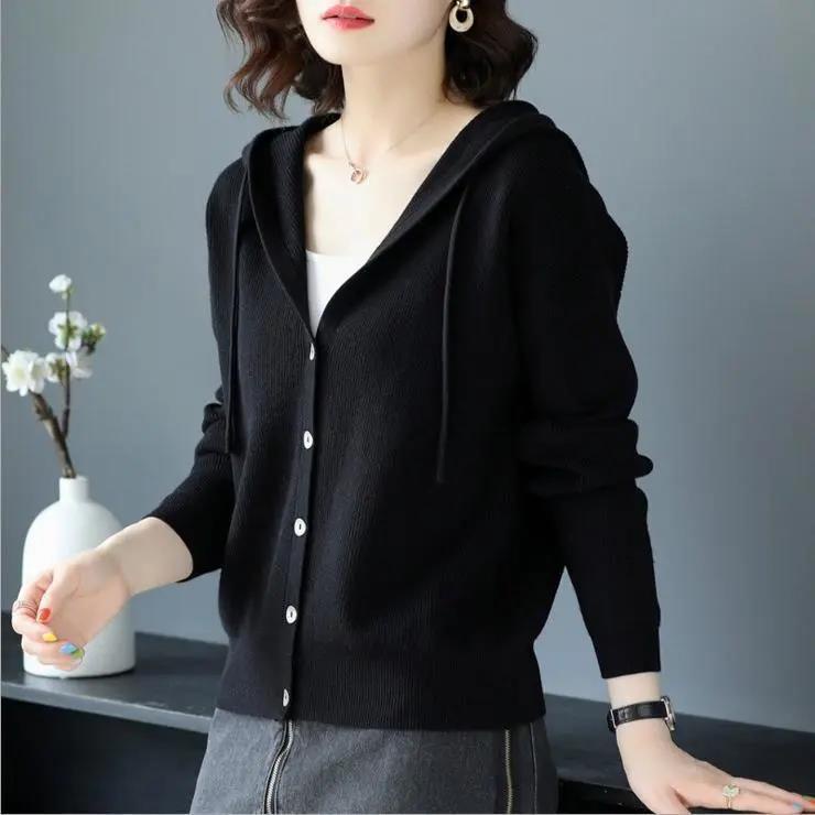 Áo Khoác Cardigan Dệt Kim Mỏng Có Mũ Trùm Thiết Kế Trẻ Trung Cho Nữ