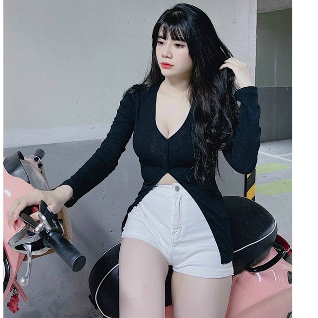 [Mã 11FASHIONSALE1 giảm 10K đơn 50K] Áo thun cổ V dáng dài đẹp chất thun gân | BigBuy360 - bigbuy360.vn