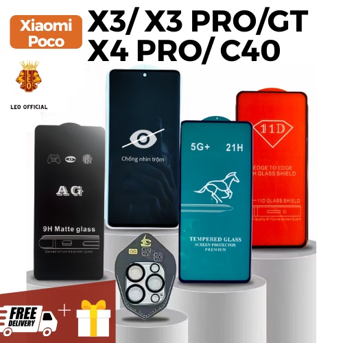 Kính cường lực Xiaomi Poco X3 NFC /Poco X3 Pro/X3 GT/X4 Pro/C40 Full màn hình màn trong suốt độ bền cao có tặng bộ dán