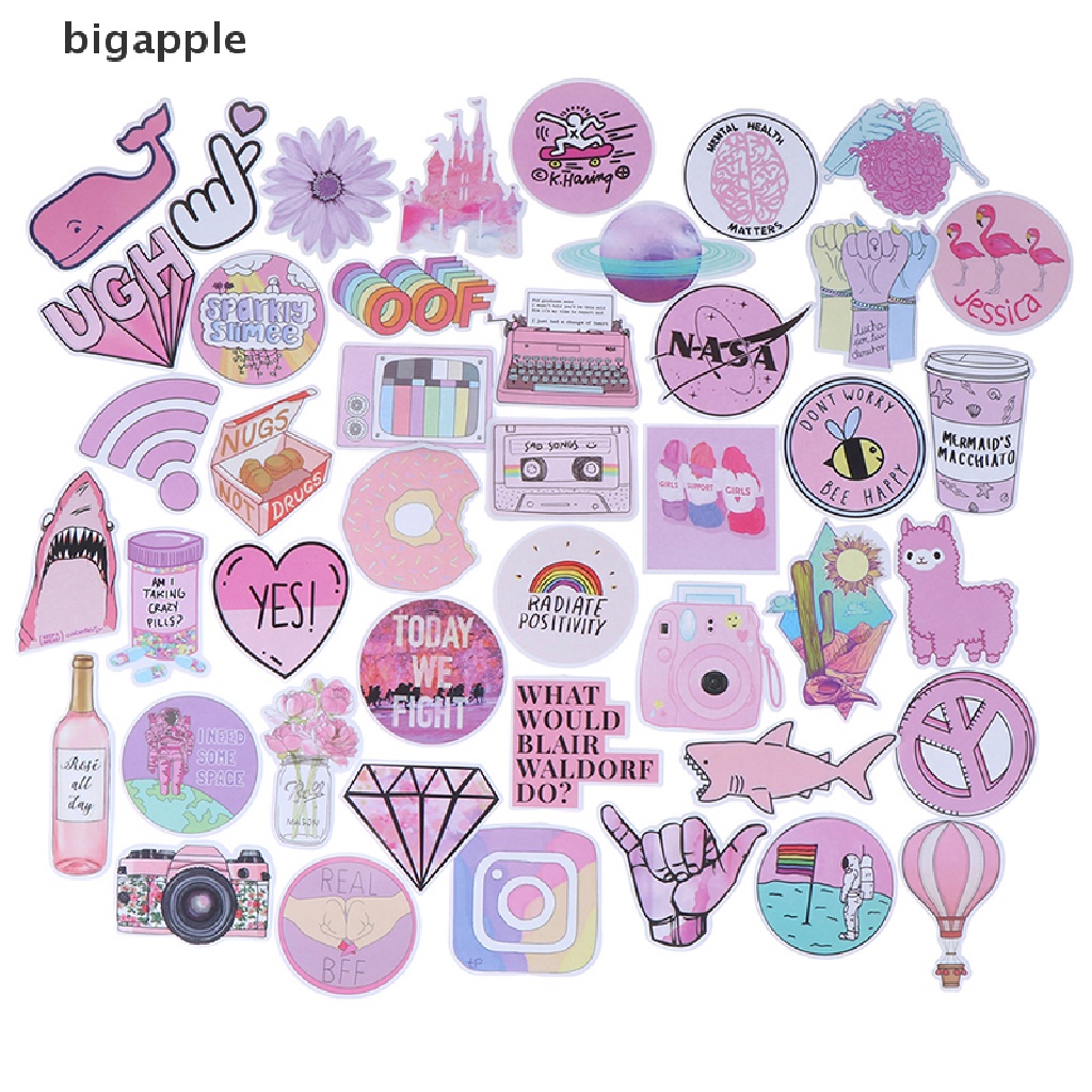Set 53 Sticker Màu Hồng Xinh Xắn Dùng Để Trang Trí Nội Thất / Ô Tô / Va Li
