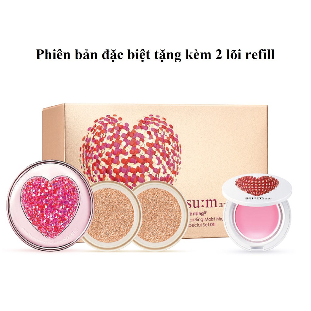 [Phiên bản đặc biệt]Bộ phấn nước dưỡng ẩm da khô Su:m37 Air Rising TFDazzling Moist Micro Foam Cushion Heart Edition 15g