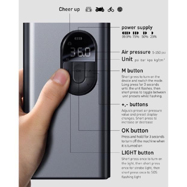 Máy bơm lốp xe hơi Baseus Energy Source Inflator Wireless Intelligent Air Pump (Pin sạc 2400mAh)
