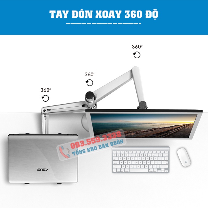 Giá Treo Màn Hình OA 7X / M074 17 - 24 - 27 Inch  - Kèm Tay Treo Đỡ Laptop 10 - 15.6 - 17 Inch