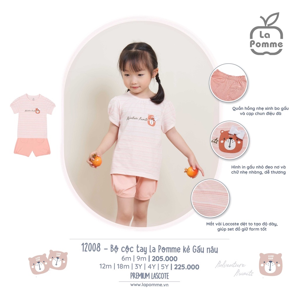 Bộ cộc tay La Pomme kẻ Gấu nâu - Họa tiết