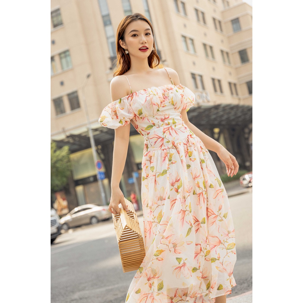 MAIDE Đầm xòe trễ vai hoa nhí trẻ trung TYRED DRESS