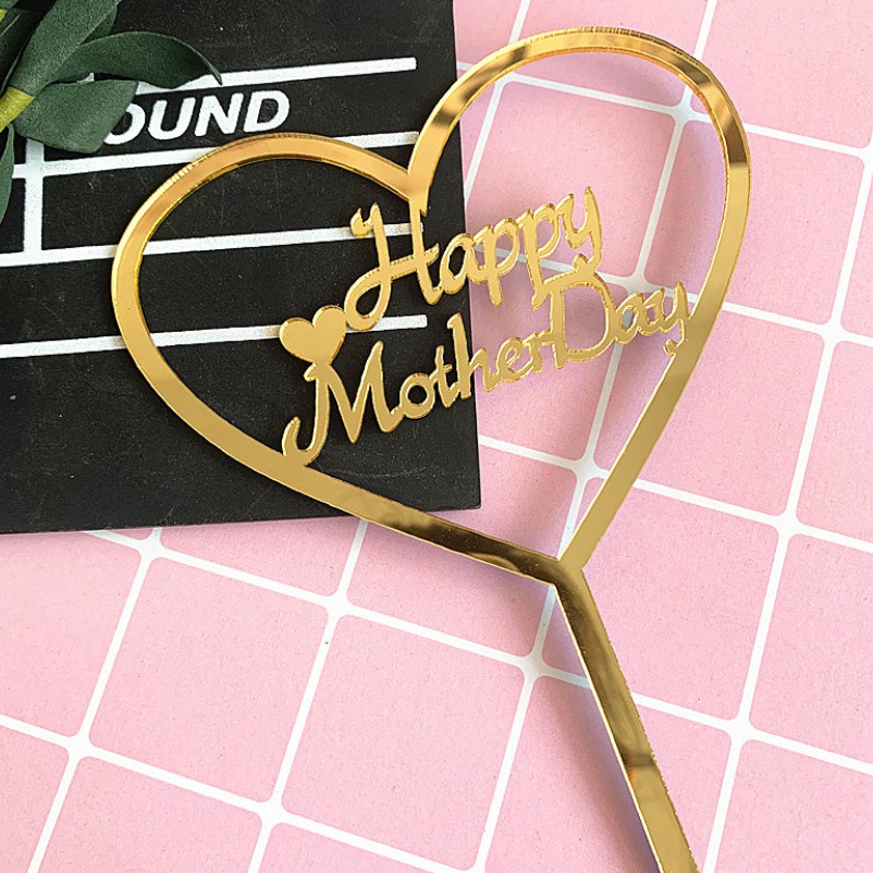 Phụ Kiện Trang Trí Bánh Kem Bằng Acrylic In Chữ Happy Mother's Day