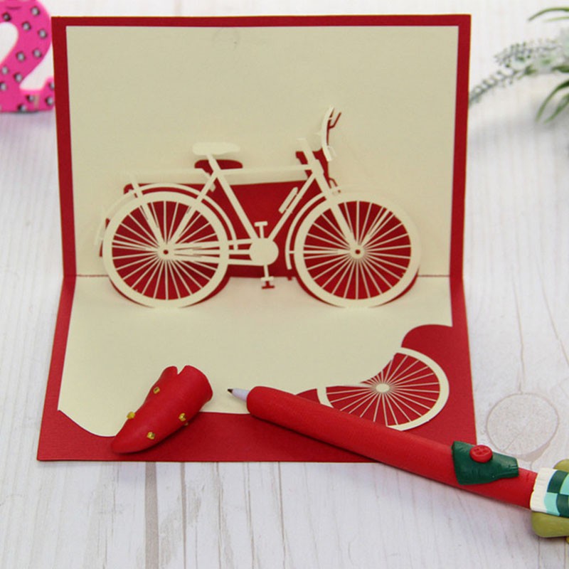 YU* Bicycle Travel 3D Pop Up Card Happy Birthday Valentine Easter Anniversary Gift