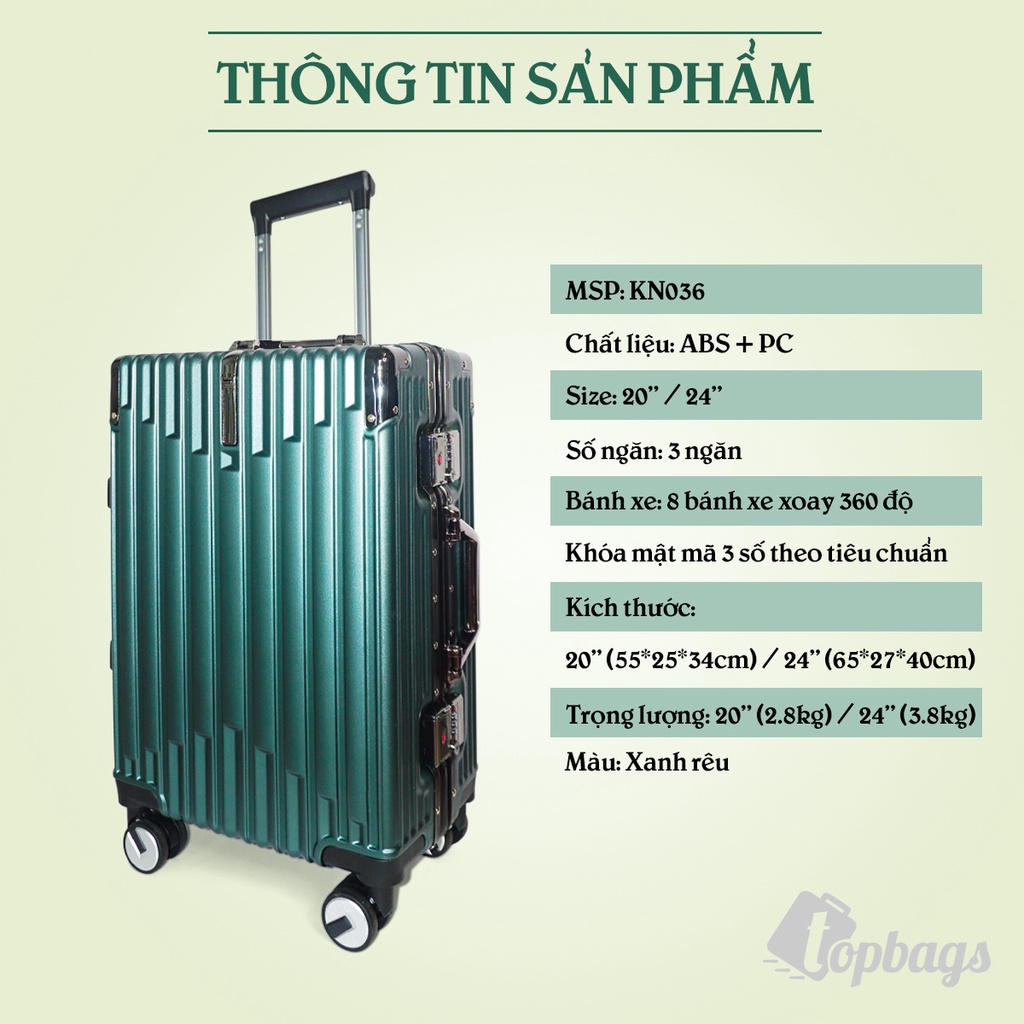Vali khoá sập KN036 size 20/24 màu đỏ - Vali khóa khung cao cấp, bảo hành 5 năm
