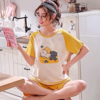 Bộ ngủ mèo vàng + mèo xanh