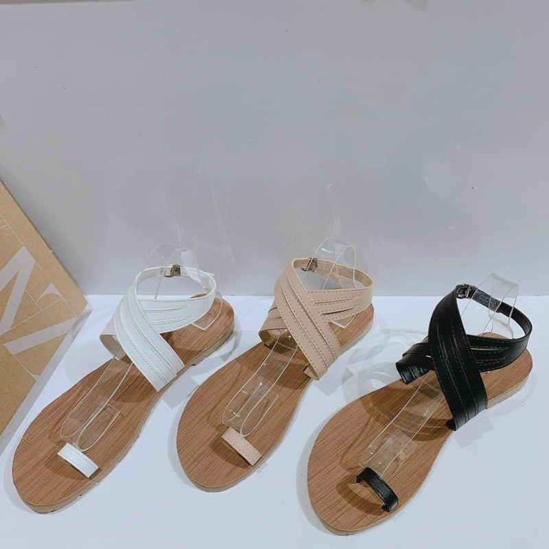 Giày Xăng Đan nữ đế bằng -Giày Sandal Nữ Tiểu Thư đế bệt chiến binh xỏ ngón dây mảnh quai chéo- Sandal Nữ Đế Bằng đi học