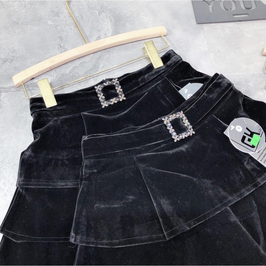 Chân Váy Xòe Nhung Tầng Tag Đá Siêu Sang Chảnh Hàng Xuất Phom Dáng Chuẩn | BigBuy360 - bigbuy360.vn