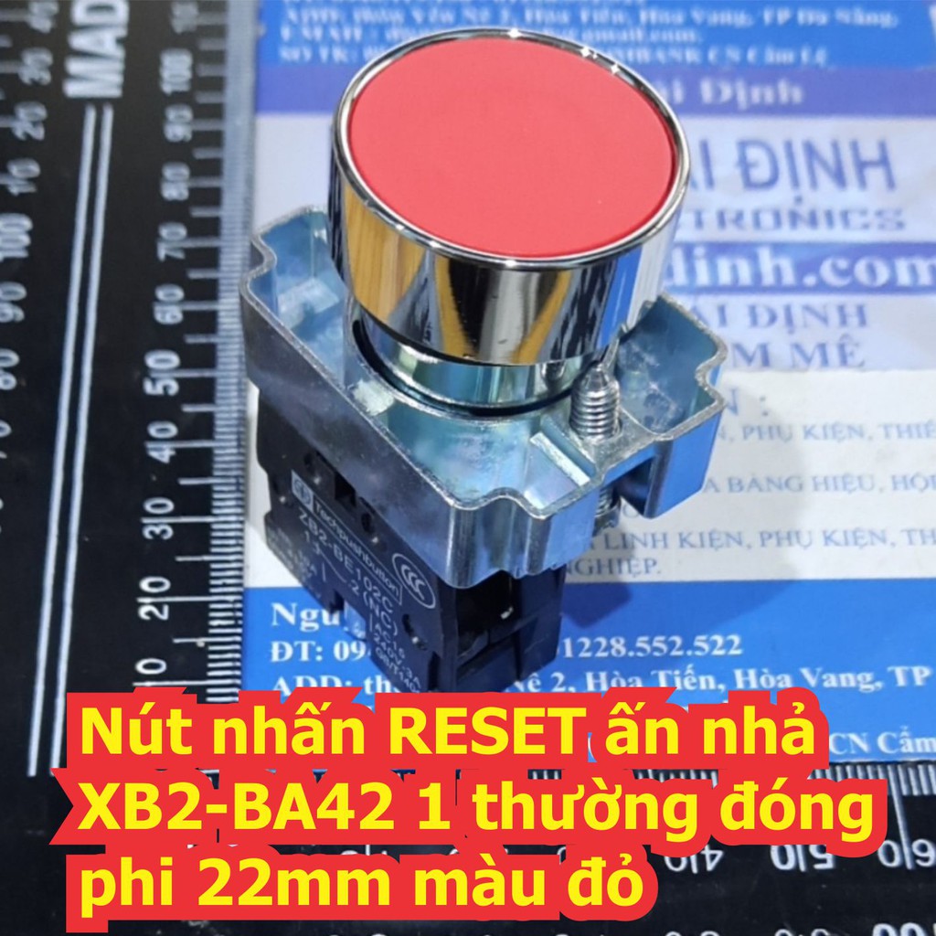 Nút nhấn tủ điện RESET, ấn nhả XB2-BA42 1 thường đóng phi 22mm màu đỏ kde7489