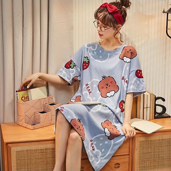Đầm Ngủ Ngắn Tay Xinh Xắn Dành Cho Nữ / Size M-3Xl 90kg