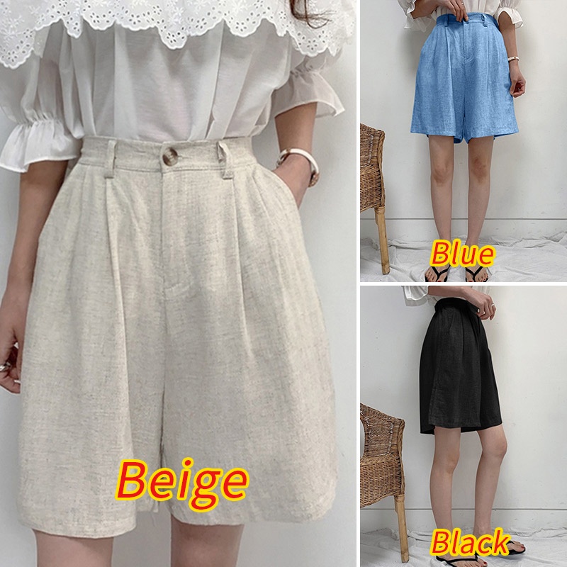 Quần ngắn Zanzea ống rộng lưng thun xếp ly màu trơn phối túi thời trang cho nữ
