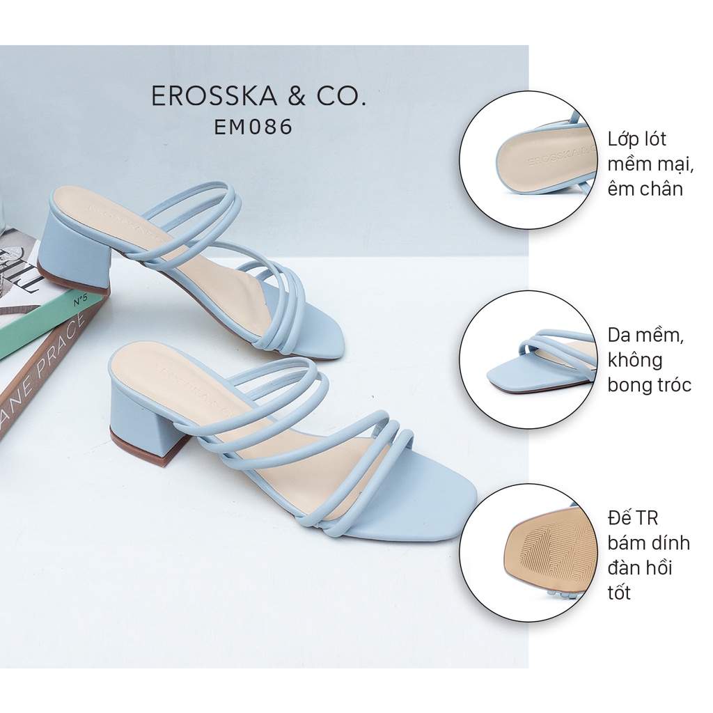 Erosska - Dép cao gót nữ mũi vuông phối dây quai phong cách Hàn Quốc cao 4cm màu xanh - EM086