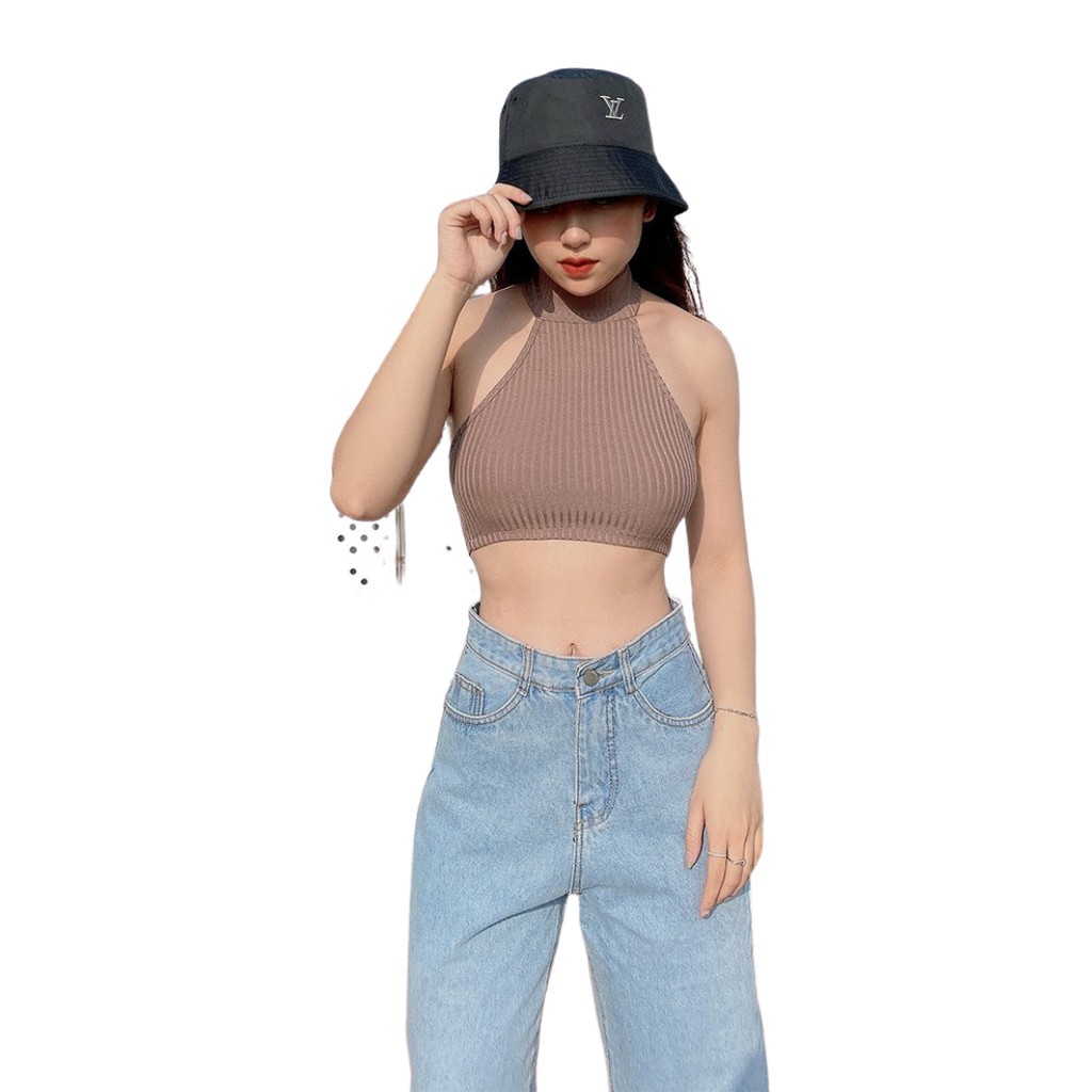 Áo Yếm Cổ Lọ Croptop Nữ LA BOUTIQUE nhiều màu, ôm body, hở lưng quyến rũ, freesize, thun co giãn 4 chiều đi chơi dạo phố